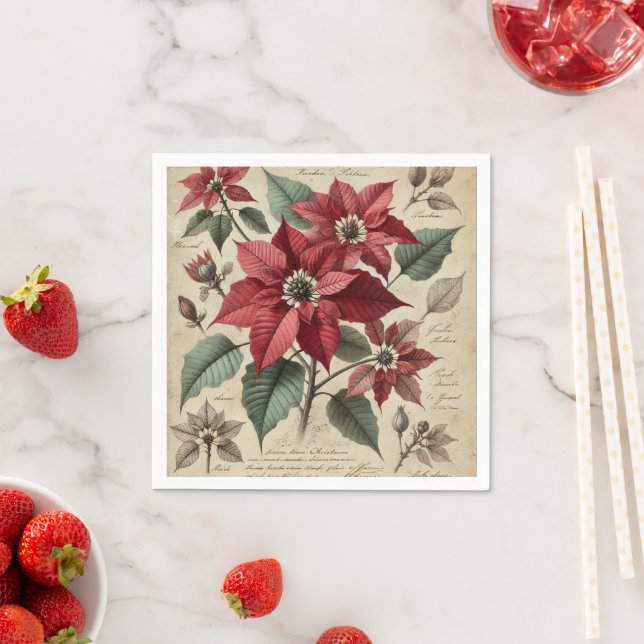 Guardanapo De Papel Feriado Vitoriano Poinsettia Botânica Découpage (Insitu)