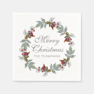 Guardanapo De Papel Feriados de Natal Nome Floral de Aquarela de inver