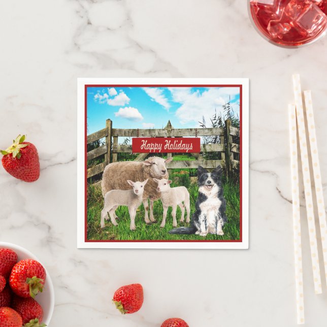 Guardanapo De Papel Feriados Felizes em Ovinos e Cachorros em fazenda (Insitu)