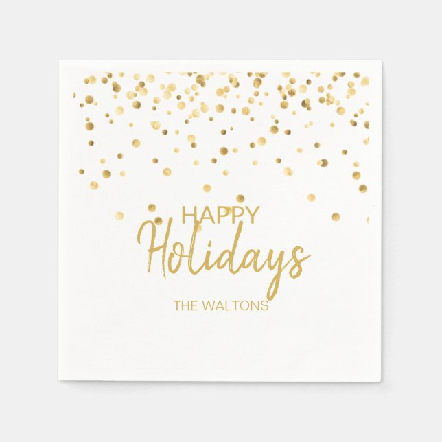 Guardanapo De Papel Feriados felizes para Confetti Dourado Elegante Pe (Frente)
