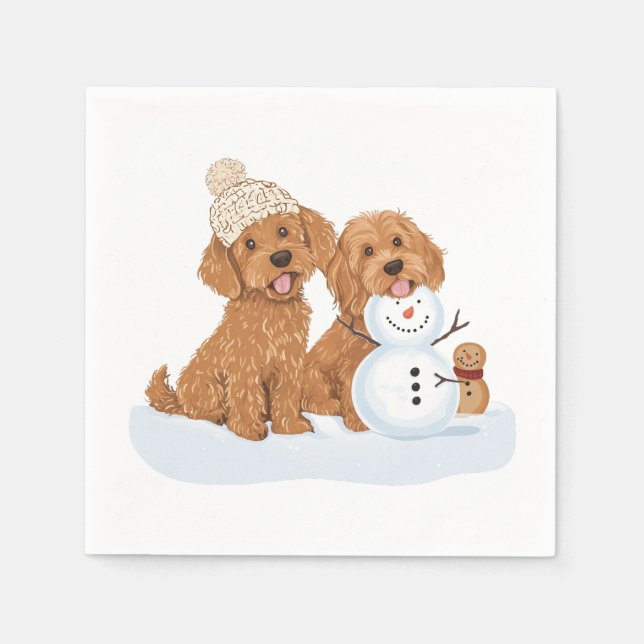 Guardanapo De Papel Férias de Inverno Goldendoodle Cachorro Boneco de  (Frente)