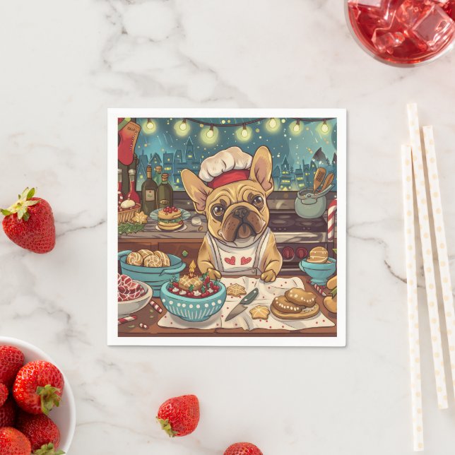 Guardanapo De Papel Férias do Buldogue Francês Baking: Natal Festivo (Insitu)