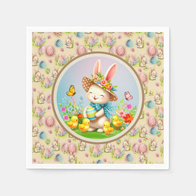 Guardanapo De Papel Férias Feliz das Flores da Páscoa e Coelhinhos da  (Frente)