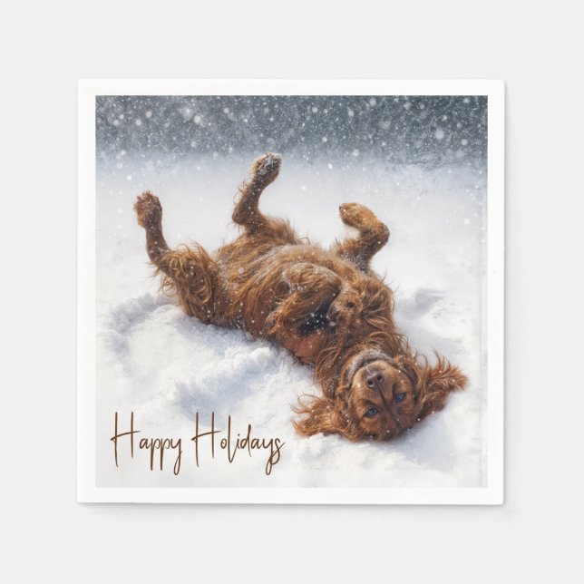 Guardanapo De Papel Férias Felizes Irish Setter Anjo da Neve (Frente)