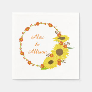 Guardanapo De Papel Ferida de casamento de girassol amarelo
