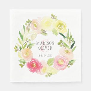Guardanapo De Papel Ferida Floral Amarela e Cor de Água Rosa Casame