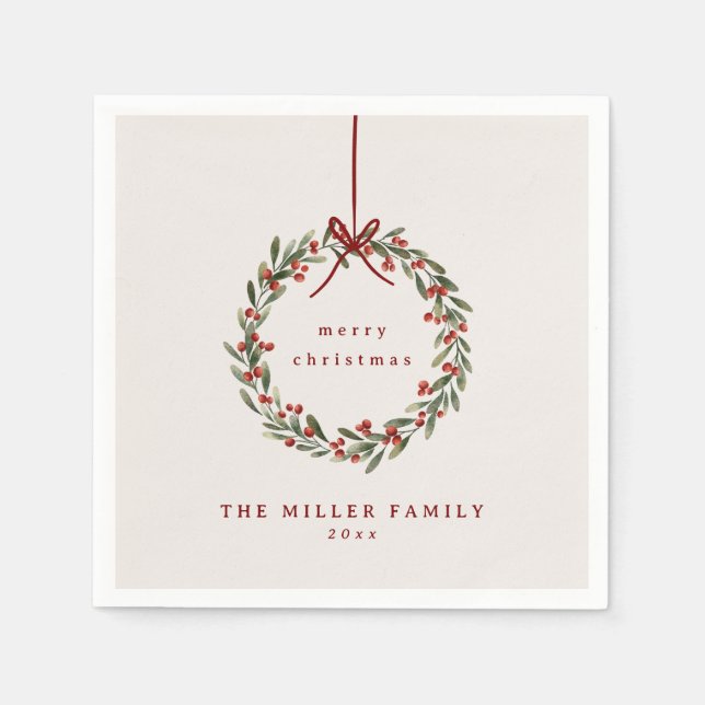 Guardanapo De Papel Ferida foliar de Natal com arco vermelho (Frente)