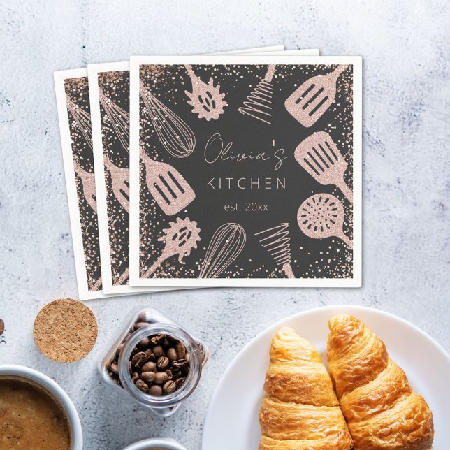 Guardanapo De Papel Ferramentas de Cozinhar Glitter Dourado para Rosa  (In situ)