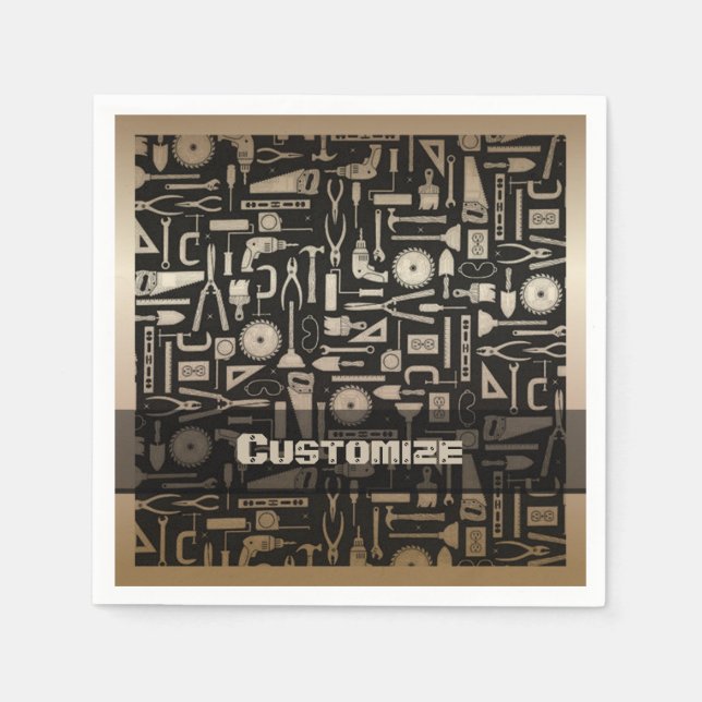 Guardanapo De Papel Ferramentas de Workshop Douradas e Pretas para Náp (Frente)