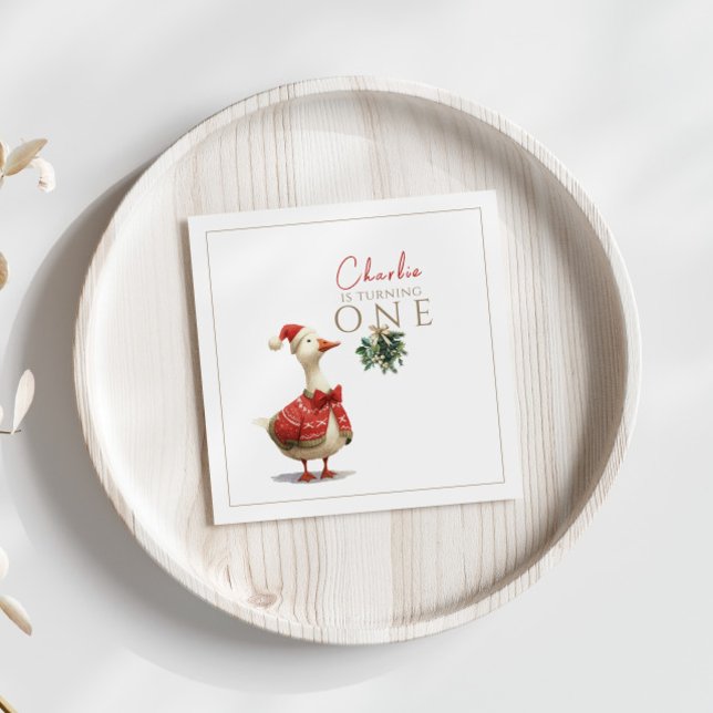 Guardanapo De Papel Fest Winter Birthday One Silly Christmas Goose  (Criador carregado)