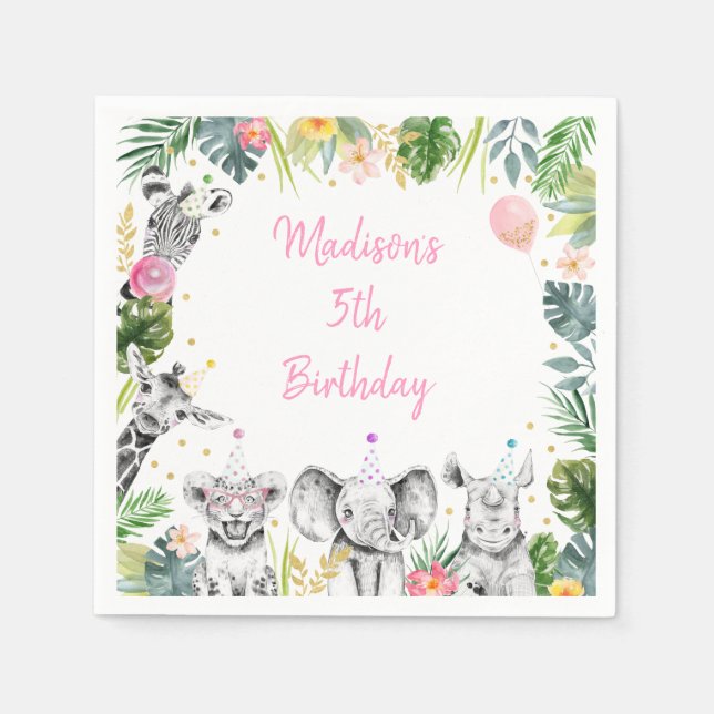 Guardanapo De Papel Festa Animal Rosa Dourado, Pia, Safari Tropical An (Frente)