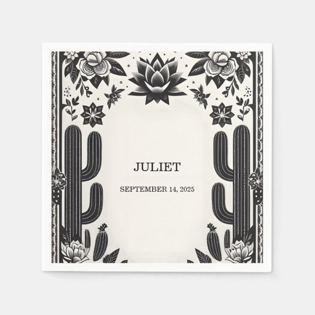 Guardanapo De Papel Festa Cacto Amor em Flor Churrasco de Noiva Mexica (Frente)