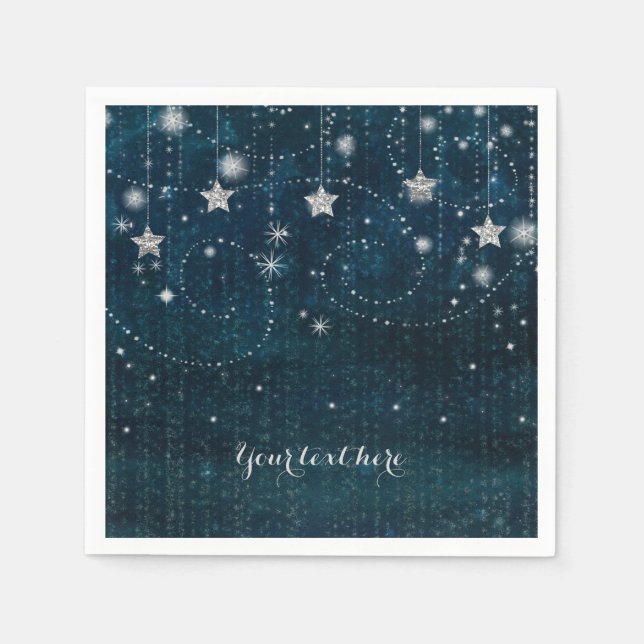 Guardanapo De Papel Festa Celestial Caprichosa Azul e Prata Estrelada (Frente)