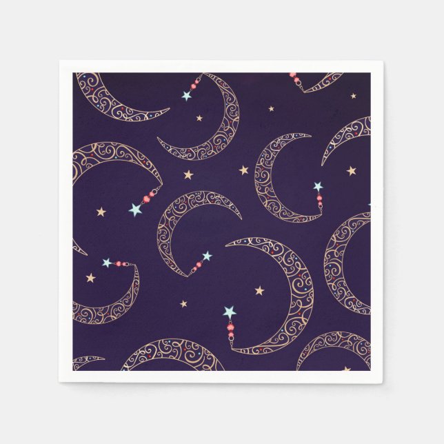 Guardanapo De Papel Festa Celestial da Lua com Fio de Ouro Roxo Místic (Frente)
