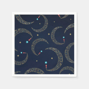 Guardanapo De Papel Festa Celestial da Lua em Azul Místico com Filigra