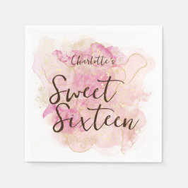 Guardanapo De Papel Festa Chic Pink e Dourada Watercolor Sweet 16