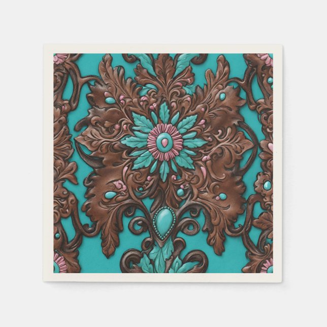 Guardanapo De Papel Festa Country Ocidental Rustica Teal Marrom  (Frente)