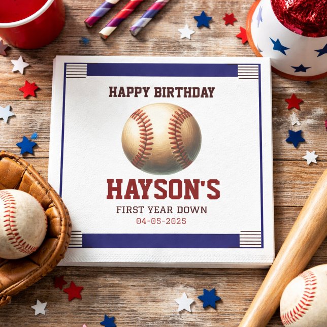 Guardanapo De Papel Festa de 1º Aniversário do First Year Down Basebal (First Year Down Baseball 1st Birthday Party Napkins
)