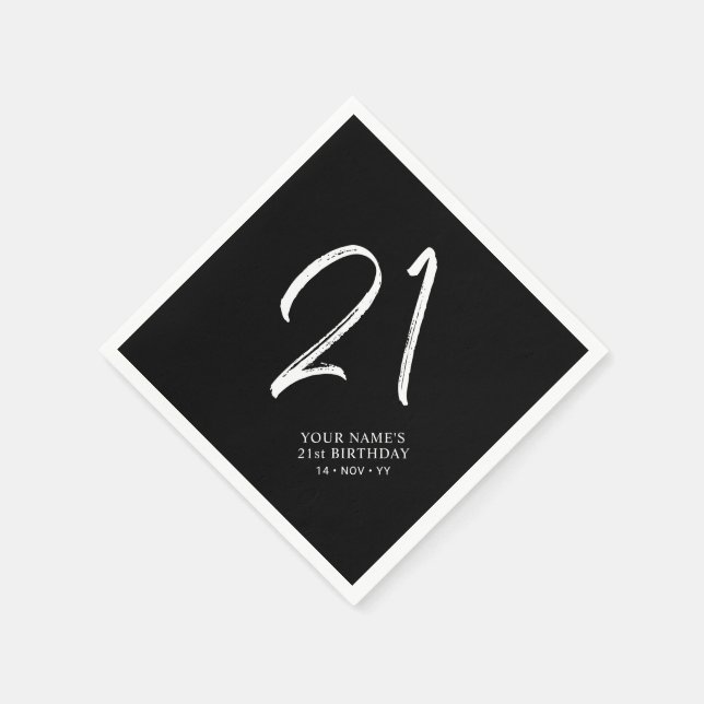 Guardanapo De Papel Festa de 21 anos | Black & White Brush Script (Canto)