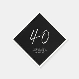 Guardanapo De Papel Festa de 40 anos Black & White Brush Script