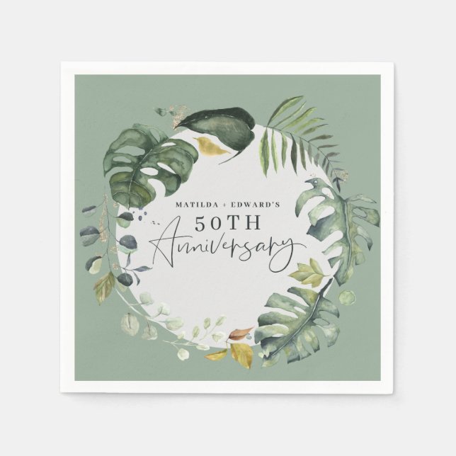 Guardanapo De Papel Festa de 50º aniversário de casamento com folhagem (Frente)