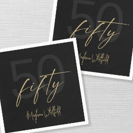 Guardanapo De Papel Festa de 50 Anos Modern Fifty Gold Script Preta