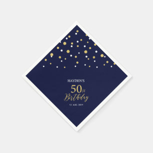 Guardanapo De Papel Festa de 50 Anos Moderno Dourado e Azul Marinho