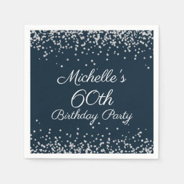 Guardanapo De Papel Festa de 60 anos Navy Blue Silver Glitter