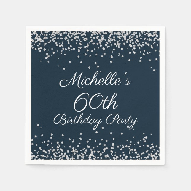 Guardanapo De Papel Festa de 60 anos Navy Blue Silver Glitter (Frente)