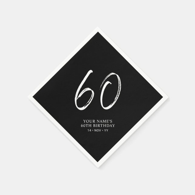 Guardanapo De Papel Festa de 60 Anos Preto e Branco | Brush Script (Canto)