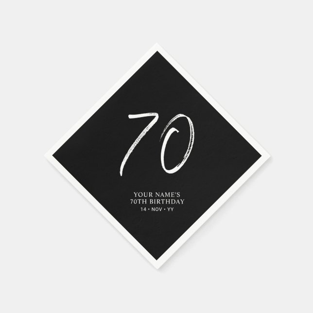 Guardanapo De Papel Festa de 70 anos em Preto e Branco | Escrita à Pin (Canto)