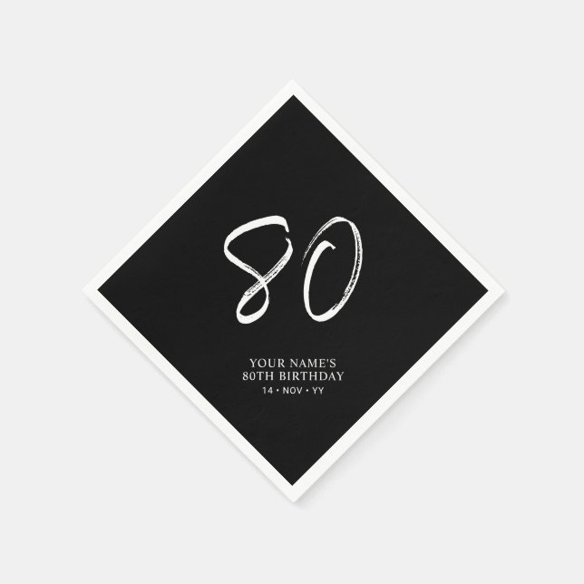 Guardanapo De Papel Festa de 80 anos Black & White | Brush Script (Canto)