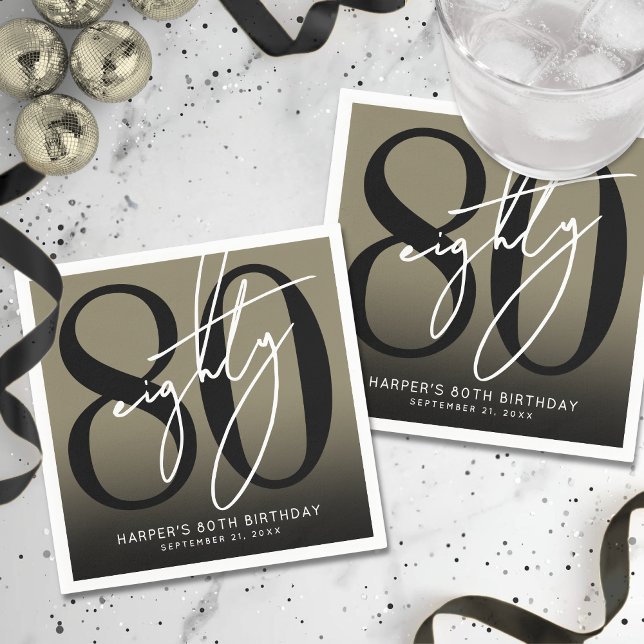 Guardanapo De Papel Festa de 80 Anos de Ouro (Gold 80th Birthday Party Napkins )