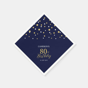 Guardanapo De Papel Festa de 80 Anos em Dourado Moderno e Azul Marinho