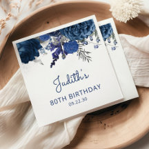 Festa de 80 Anos Navy Blue Silver Floral