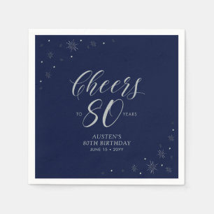 Guardanapo De Papel Festa de 80 anos Silver & Navy Blue Cheers