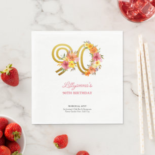 Guardanapo De Papel Festa de 90 Anos Número 90 Dourado Floral Bonito