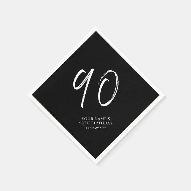 Guardanapo De Papel Festa de 90 Anos Preto e Branco | Brush Script (Canto)