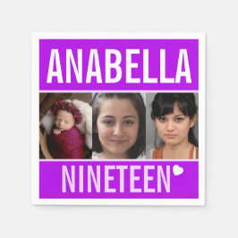 Guardanapo De Papel festa de aniversário 19º roxo personalizado de fot