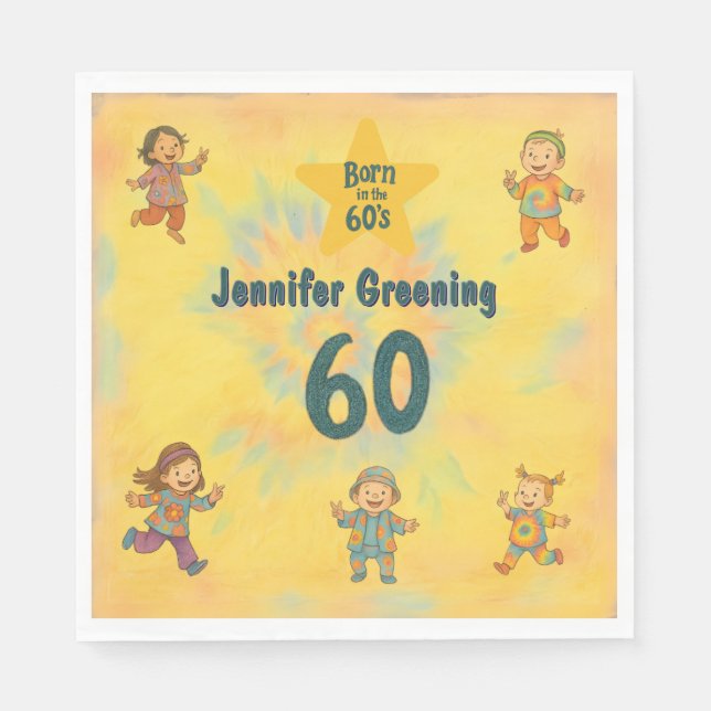 Guardanapo De Papel festa de aniversário 60º nascer Retroativo no Hipp (Frente)