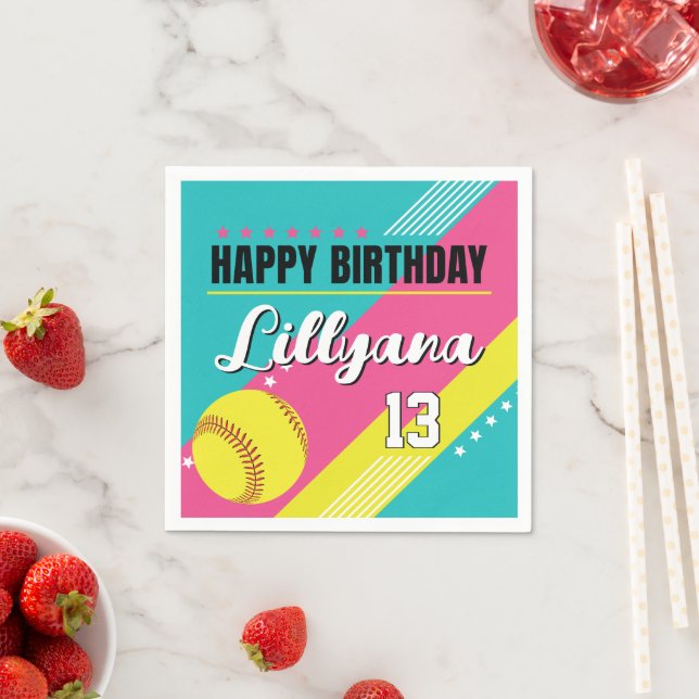 Guardanapo De Papel Festa de aniversário Amarelo-Teal Rosa-Softball, Q (Insitu)