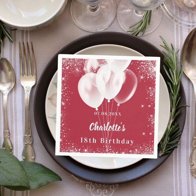 Guardanapo De Papel Festa de aniversário branca dos balões vermelhos (Criador carregado)