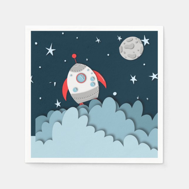 Guardanapo De Papel Festa de Aniversário com Foguete Espacial (Frente)