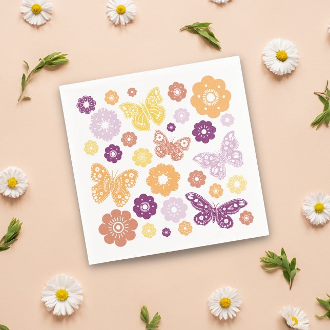 Guardanapo De Papel Festa de aniversário da borboleta retrorreflectora (Retro Butterfly Party Napkins)