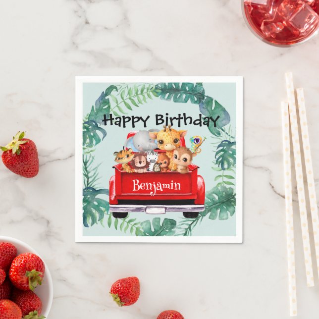 Guardanapo De Papel Festa de aniversário da fazenda da selva de Zoo (Insitu)