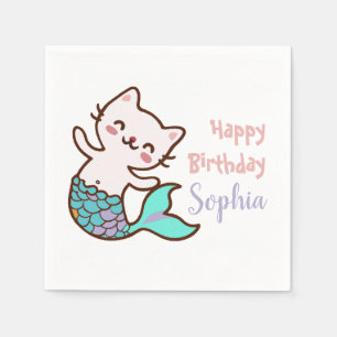 Guardanapo De Papel Festa de Aniversário da Menina Sereia Gata Purrma