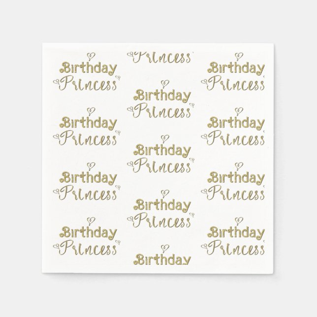 Guardanapo De Papel Festa de Aniversário da Princesa Corações de Ouro (Frente)