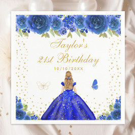 Guardanapo De Papel Festa de aniversário da Princesa Floral Blona Azul