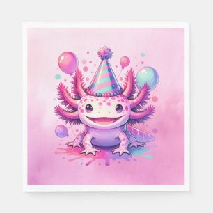 Guardanapo De Papel Festa de aniversário da Rapariga Axolotl rosa e ro