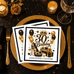 Guardanapo De Papel Festa de Aniversário de 30 Anos com Brilho em Ouro